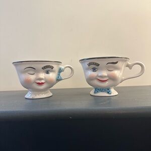 Vintage 1990s Baileys Irish Cream "Mr. and Mrs. Yum" winking face ceramic mugs